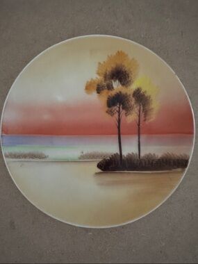 James Studio made in Japan Sunset Lake Round Wall Art Plate - Yellow and Orange